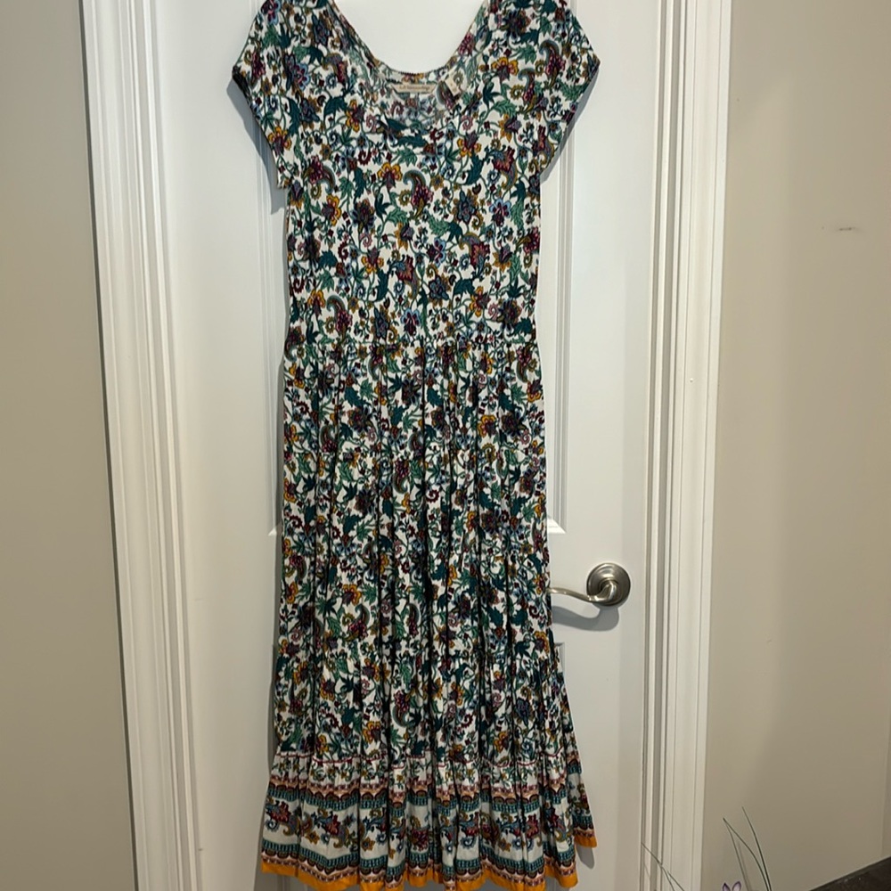 NWT Soft Surroundings KARA Day to night Dress Beautiful Pattern Ruffle Hem SZ S